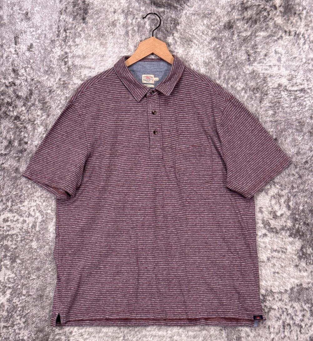 Faherty Polo Shirt XL Mens Striped Organic Cotton Short Sleeve